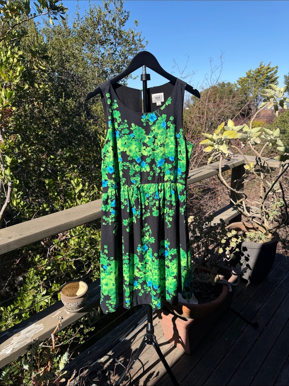 H&M Black Dress with Bright Green and Teal Floral Print